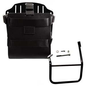 Portabolsa de aluminio con frontal de cuero ajustable, enganche rápido y marco