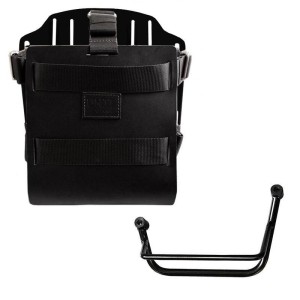 Portabolsa de aluminio con frontal de cuero ajustable, enganche rápido y marco