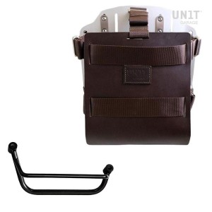 Portabolsa de aluminio con frontal de cuero ajustable, enganche rápido y marco