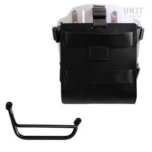 Portabolsa de aluminio con frontal de cuero ajustable, enganche rápido y marco