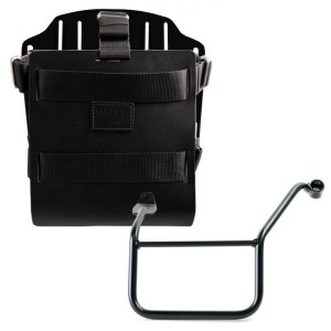 Portabolsa de aluminio con frontal de cuero ajustable, enganche rápido y marco