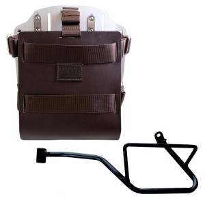 Portabolsa de aluminio con frontal de cuero ajustable, enganche rápido + marco izquierdo moto guzzi v7 euro5