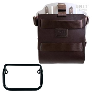 Portabolsa de aluminio con frontal de cuero ajustable, enganche rápido y marco