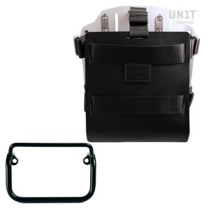 Portabolsa de aluminio con frontal de cuero ajustable, enganche rápido y marco