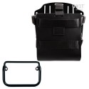 Portabolsa de aluminio con frontal de cuero ajustable, enganche rápido y marco