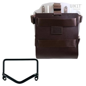 Portabolsa de aluminio con frontal de cuero ajustable, enganche rápido y marco