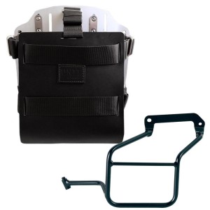 Portabolsas de aluminio con frontal de cuero regulable, enganche rápido y marco