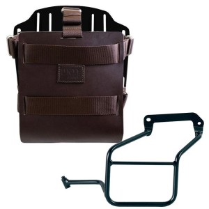 Portabolsas de aluminio con frontal de cuero regulable, enganche rápido y marco