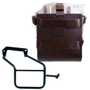 Portabolsas de aluminio con frontal de cuero regulable, enganche rápido y marco