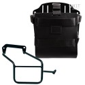 Portabolsas de aluminio con frontal de cuero regulable, enganche rápido y marco