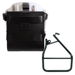Porta bolsa de aluminio con frontal de cuero regulable, enganche rápido y cuadro sportster s 1250