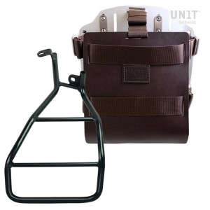 Porta bolsa de aluminio con frontal de cuero regulable, enganche rápido y cuadro sportster s 1250