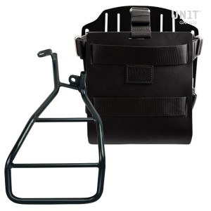 Porta bolsa de aluminio con frontal de cuero regulable, enganche rápido y cuadro sportster s 1250