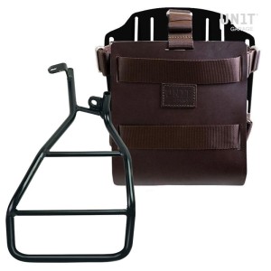 Porta bolsa de aluminio con frontal de cuero regulable, enganche rápido y cuadro sportster s 1250