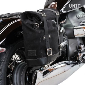 Alforjas laterales scram de cuero partido 22l-30l + marco r18 para escape fishtail