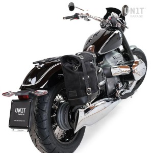 Alforjas laterales scram de cuero partido 22l-30l + marco r18 para escape fishtail