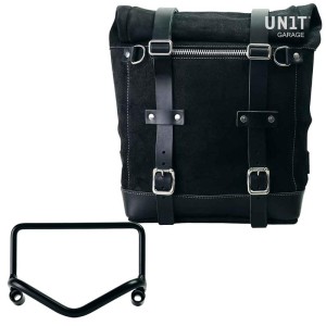 Alforjas laterales scram de cuero partido 22l-30l + marco r18 para escape fishtail