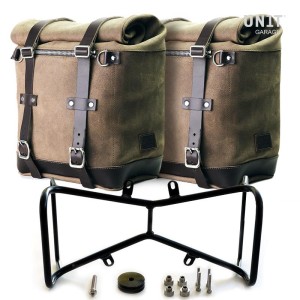 Dos alforjas laterales scram en piel serraje 22l-30l + chasis ninet simétrico doble