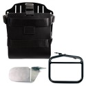 Portabolsas de aluminio con frontal de cuero regulable, enganche rápido y marco derecho