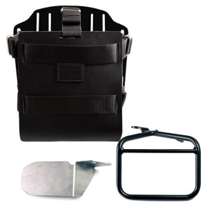 Portabolsas de aluminio con frontal de cuero regulable, enganche rápido y marco derecho