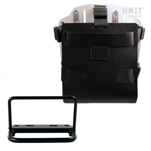 Portabolsa de aluminio con frontal de cuero ajustable, enganche rápido y marco