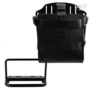 Portabolsa de aluminio con frontal de cuero ajustable, enganche rápido y marco