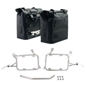Dos bolsas laterales khali en tpu 35l - 45l + par de placas de aluminio con marcos r1200gs lc - r1250gs & adv