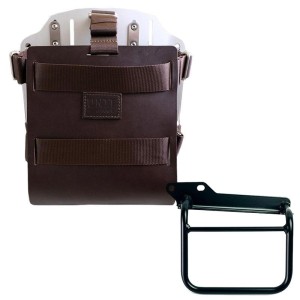 Portabolsa de aluminio con frontal de cuero ajustable y enganche rápido + cuadro royal enfield himalayan, scram 411 izquierda