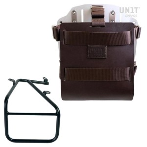 Portabolsa de aluminio con frontal de cuero ajustable y enganche rápido + marco derecho de alforjas para sportail r18 kit
