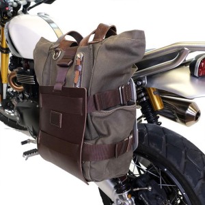 Portabolsas de aluminio con frontal de cuero regulable, enganche rápido y chasis derecho ducati desert sled