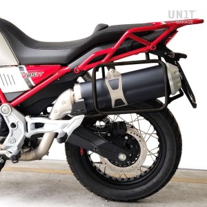Par de maletas laterales cult en canvas 40l - 50l + par de placas de aluminio + marco de bolsa de aluminio moto guzzi v85tt negr