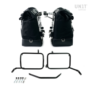 Par de maletas laterales cult en canvas 40l - 50l + par de placas de aluminio + marco de bolsa de aluminio moto guzzi v85tt negr