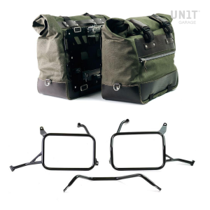 Par de maletas laterales cult en canvas 40l - 50l + par de placas de aluminio + bastidores de alforjas de aluminio atlas yamaha 