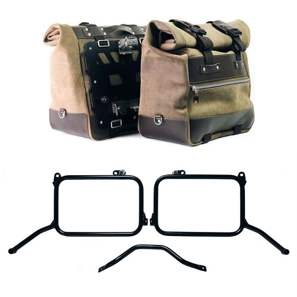 Par de maletas laterales cult en piel crust 40l - 50l + placa de aluminio + marcos royal enfield himalayan 450 para escape origi