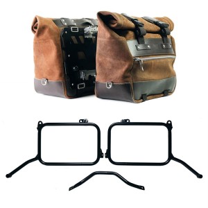 Par de maletas laterales cult en piel crust 40l - 50l + placa de aluminio + marcos royal enfield himalayan 450 para escape origi