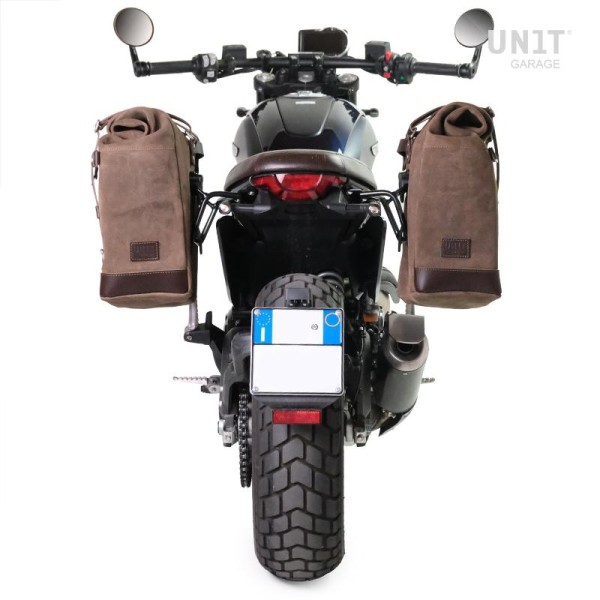 Bolso lateral scram en serraje 22l-30l + marco izquierdo ducati scrambler (2023 en adelante)