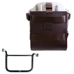 Portabolsa de aluminio con frontal de cuero ajustable y enganche rápido + chasis moto guzzi v85 tt (2024 en adelante) derecha