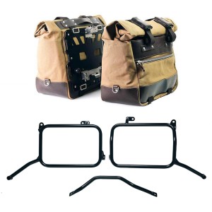 Par de alforjas laterales de lona cult de 40l y 50l + par de placas de aluminio + marcos de alforjas de aluminio para royal enfi