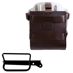 Portabolsa de aluminio con frontal de cuero ajustable y enganche rápido + bastidor derecho royal enfield hunter 350