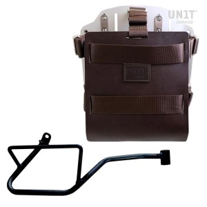 Portabolsa de aluminio con frontal de cuero ajustable y enganche rápido + chasis derecho moto guzzi v7 euro5 plus (2025 en adela