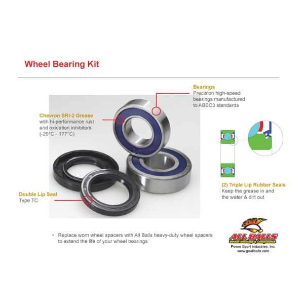 Kit All Balls de rodamientos y retenes de rueda delantera/trasera Yamaha YFZ450 25-1617